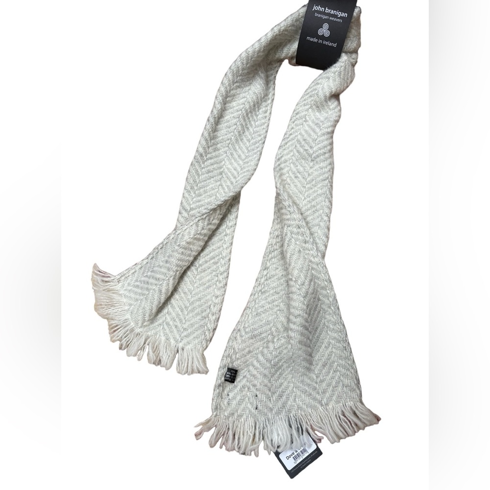 John Branigan Wool Blend Scarf White and Gray‎